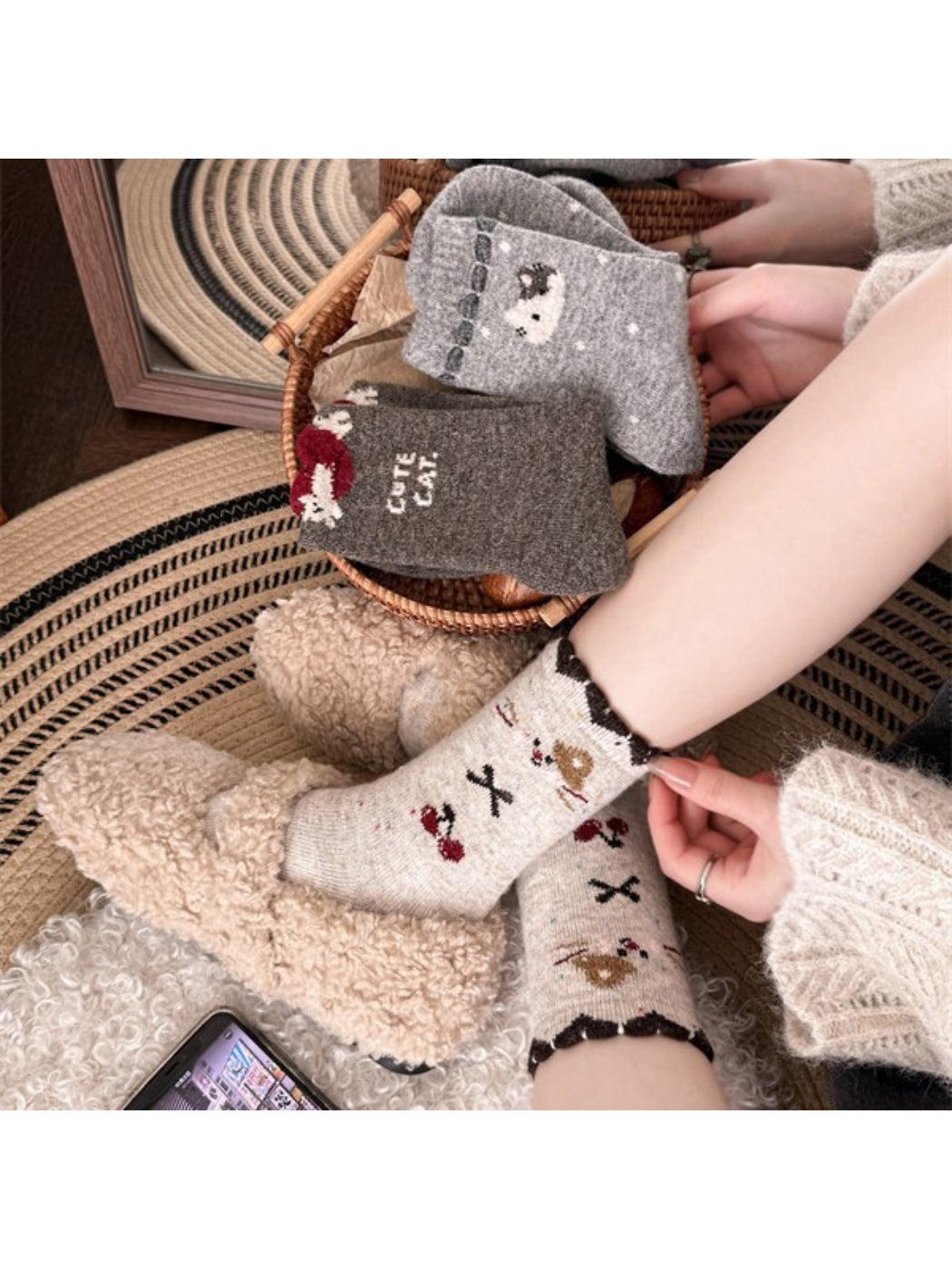 Rufia - Cute Cat Pattern Cozy Crew Socks