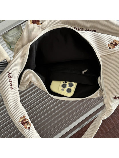 Close-up of dog illustration on Cosbai Cute Dog Slouchy Tote Bag