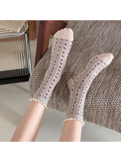 Rufia - Dainty Blossom Lace Accent Crew Socks