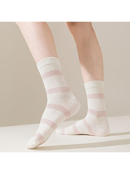 Rufia - Simple Style Candy Color Stripe Casual Crew Socks