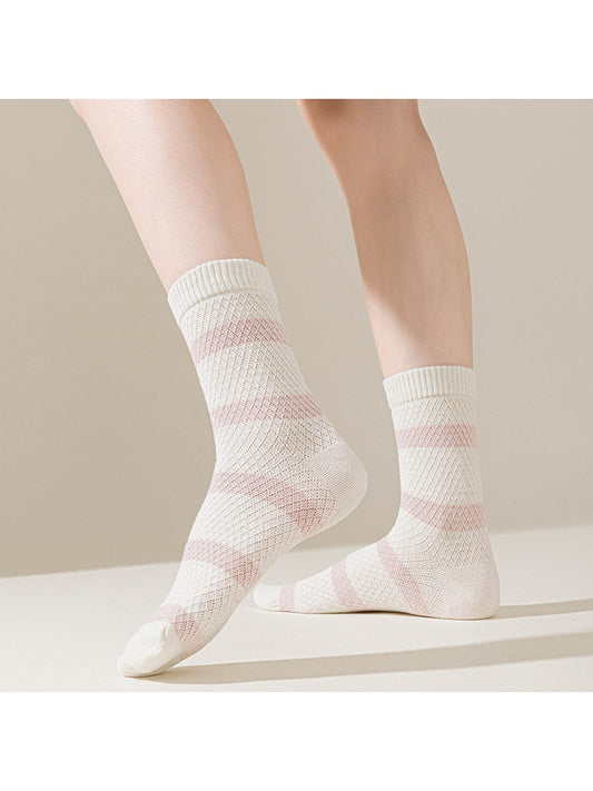Rufia - Simple Style Candy Color Stripe Casual Crew Socks