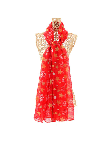 Scarvii - Red Scarf with Christmas Snowflake Print