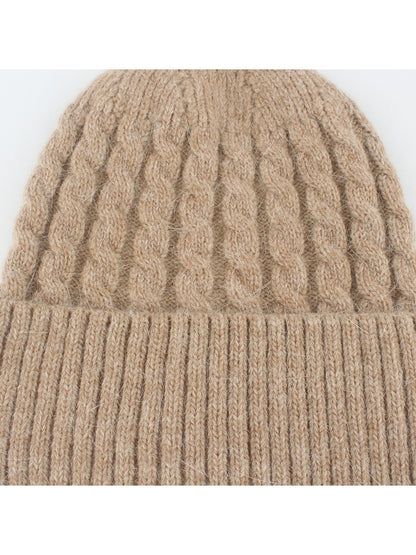 Haila - Ribbed Cuff Pom Accent Winter Knit Beanie