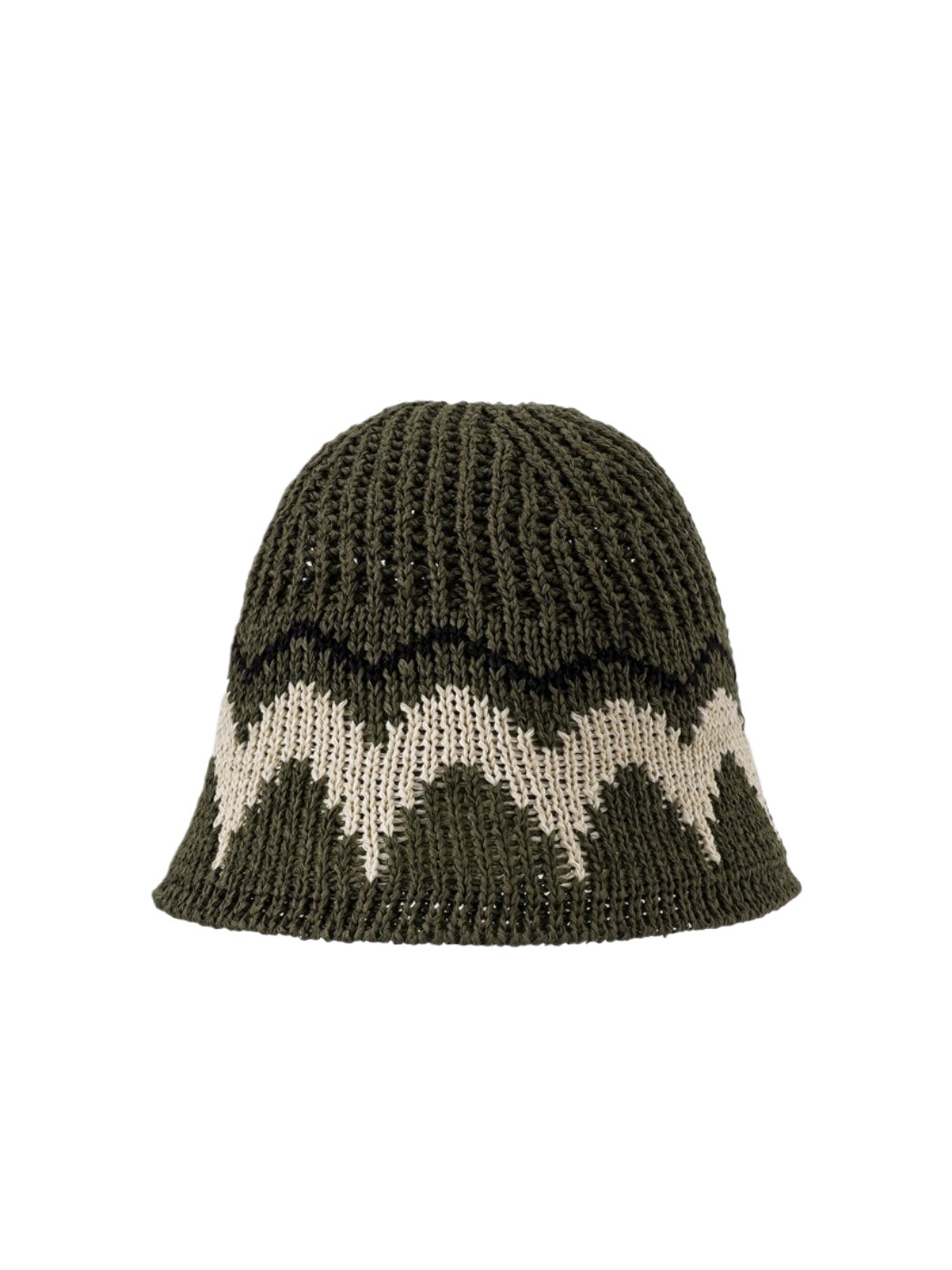 Haila knit bucket hat displayed on a mannequin head, angled side view