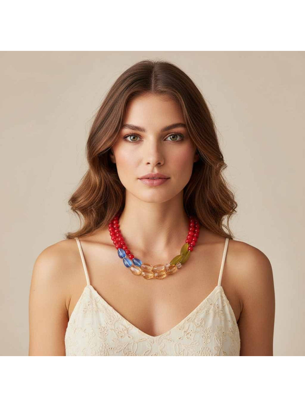 Neckit color block beaded statement necklace with vibrant multicolor beads on a white background