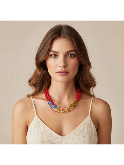 Neckit color block beaded statement necklace with vibrant multicolor beads on a white background
