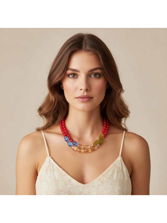 Neckit color block beaded statement necklace with vibrant multicolor beads on a white background