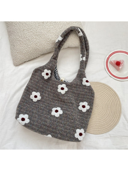 Cosbai - Plush Floral Pattern Shoulder Bag