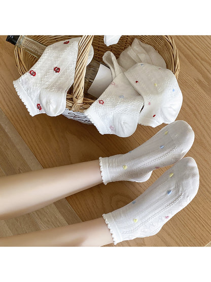 Rufia - Scalloped Cuff Patterned Casual Ankle Socks