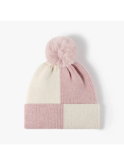 Haila - Colorblock Fleece-Lined Pom-Pom Beanie