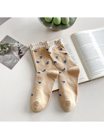 Rufia - Lace Trim Floral Crew Socks