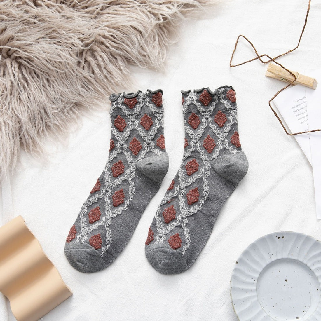 Rufia - Retro Argyle Pattern Women's Socks