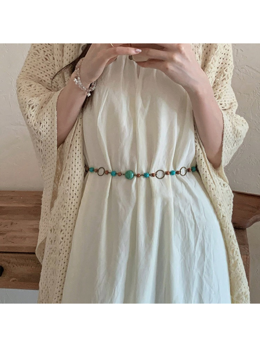 Beco Boho waist belt styled on a mannequin highlighting ring detail at the front