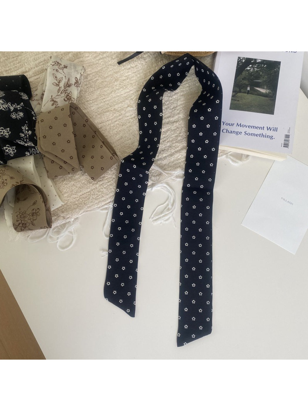 Scarvii - Minimal Floral Ribbon Skinny Scarf