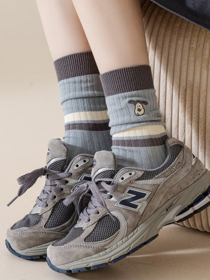 Rufia - Winter Mid-Calf Socks with Puppy & Letter Embroidered