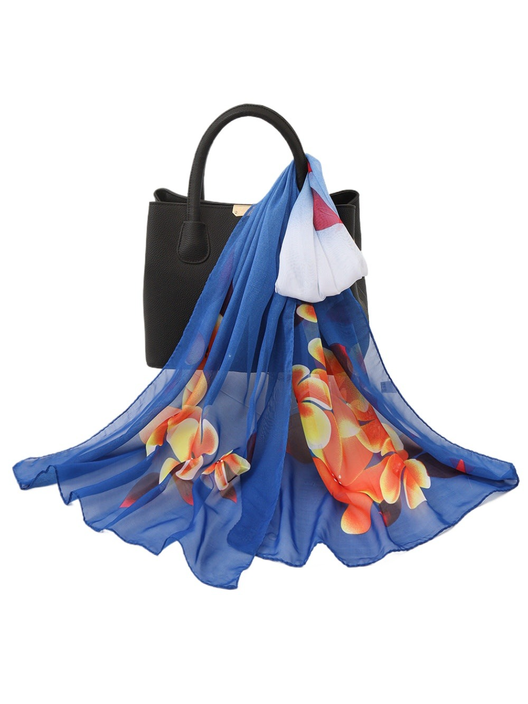 Scarvii - Large Floral Print Sheer Scarf