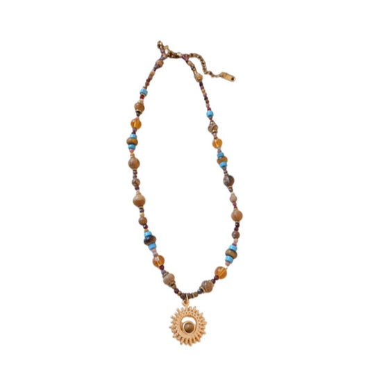 Bauai - Vintage Sun Pendant Beaded Necklace - Boho & Unique