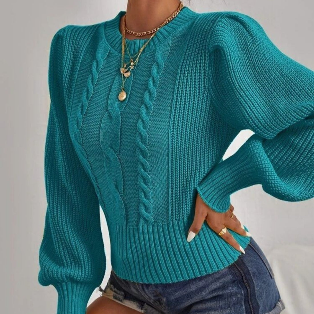 Crosa - Solid Color Waist-Cinched Knitted Long Sweater