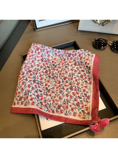 Scarvii - Vibrant Floral Tassel Design Square Scarf