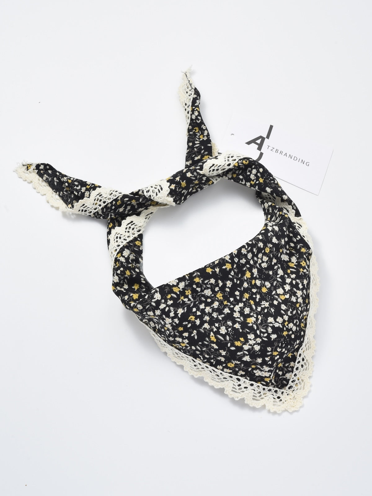 Scarvii - Ditsy Floral Lace Trim Triangle Scarf