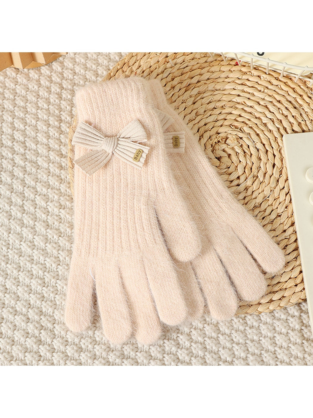 Gloving - Women's Bow Accent Fuzzy Knit Winter Gloves