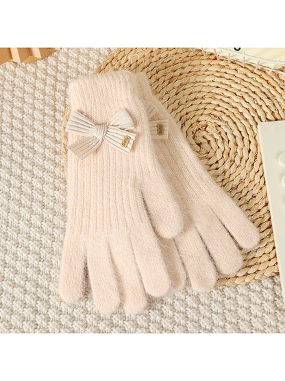 Gloving - Women's Bow Accent Fuzzy Knit Winter Gloves