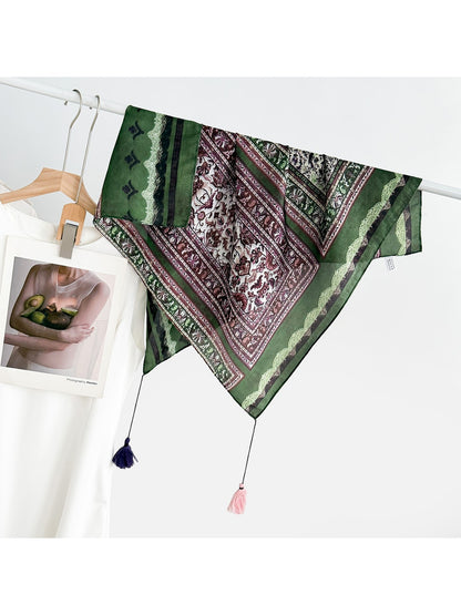 Scarvii - Elegant Print Tassel Square Scarf