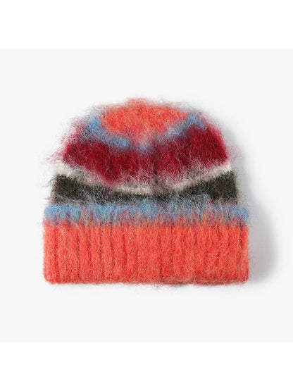 Haila - Fuzzy Multicolor Striped Cuffed Beanie