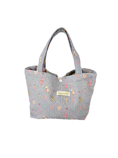 Cosbai – Quilted Floral & Bear Printed Tote Bag
