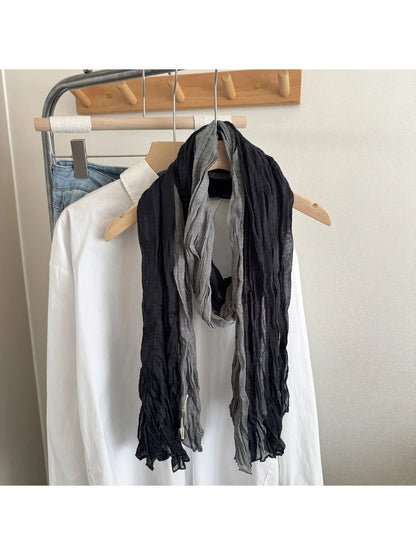 Scarvii - Color Block Crinkled Long Scarf