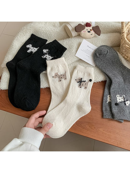 Rufia - Cute Bow Accent Dog Pattern Crew Socks