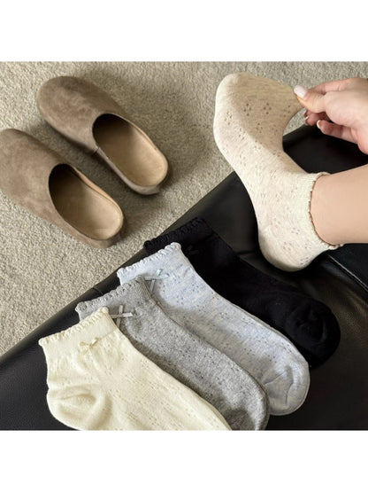 Rufia - Ribbon Bow Accent Openwork Ankle Socks