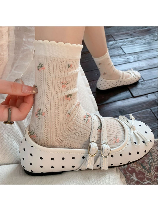 Rufia - Floral Scalloped Trim Crew Socks