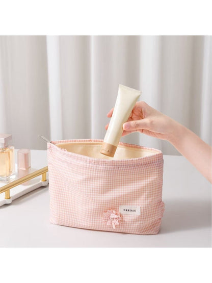 Cosbai - Floral Plaid Handheld Cosmetic Pouch Bag