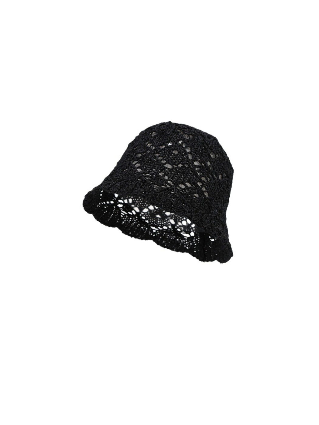 Side view of Haila soft lace knit bucket hat with scalloped brim