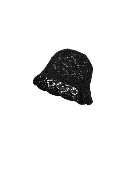 Side view of Haila soft lace knit bucket hat with scalloped brim
