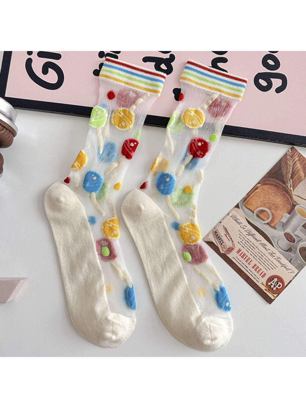 Rufia - Cherry Stripe Sheer Crew Socks product image 6