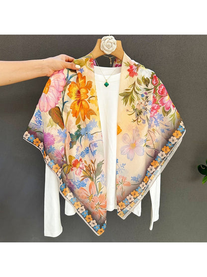 Scarvii - Garden Motif Printed Fashion Square Scarf
