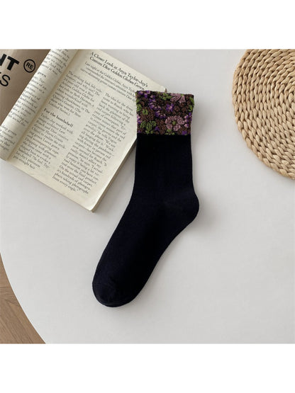 Rufia - Vintage Floral Jacquard Cuff Socks