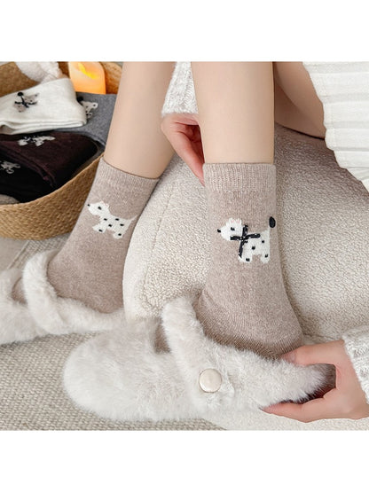 Rufia - Cute Bow Accent Dog Pattern Crew Socks