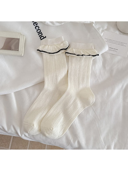 Rufia - Simple Pattern Openwork Crew Socks