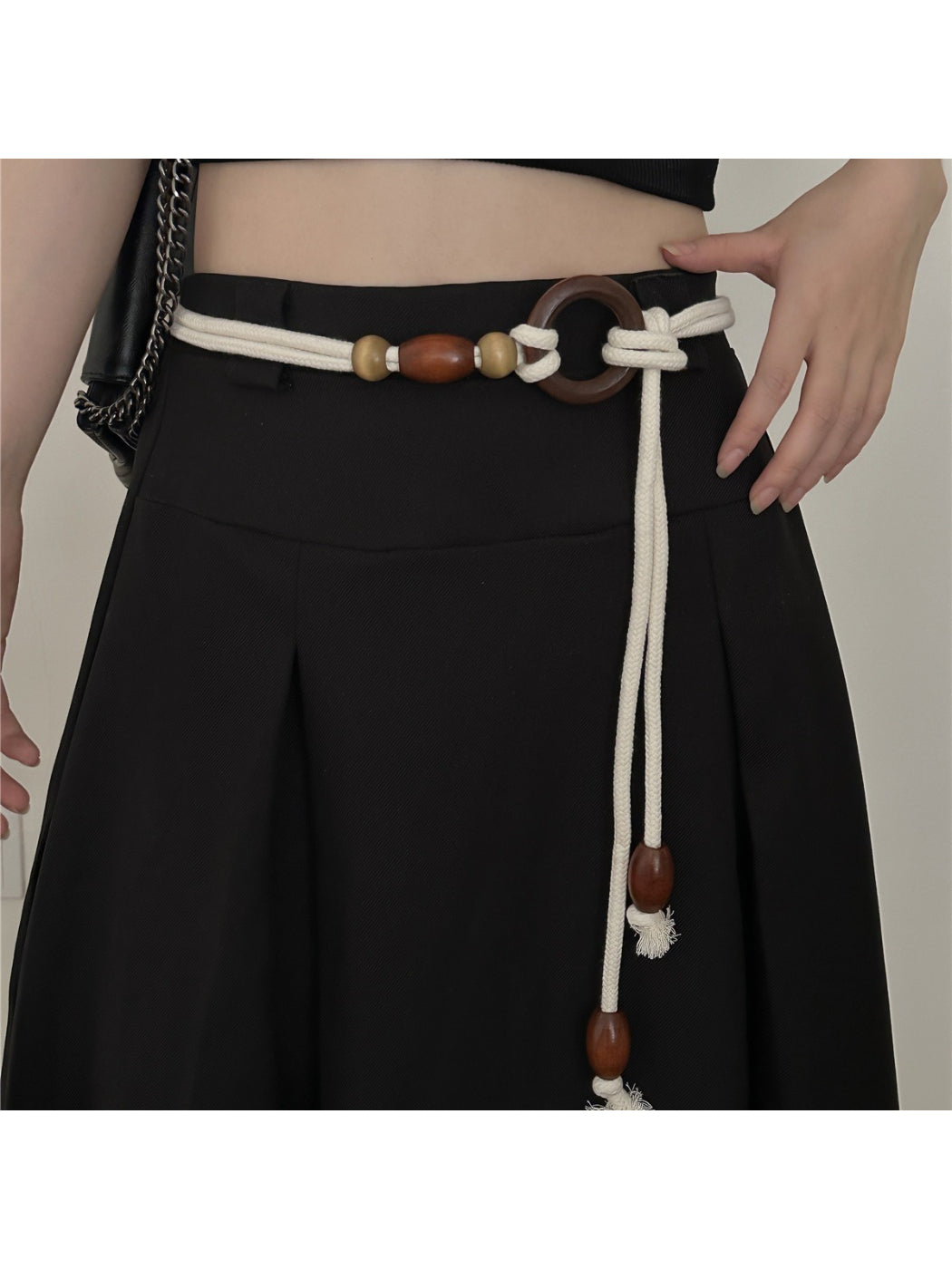 Beco Boho rope waist tie belt styled on a white dress