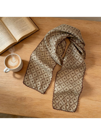 Scarvii - Floral Print Slim Neck Scarf