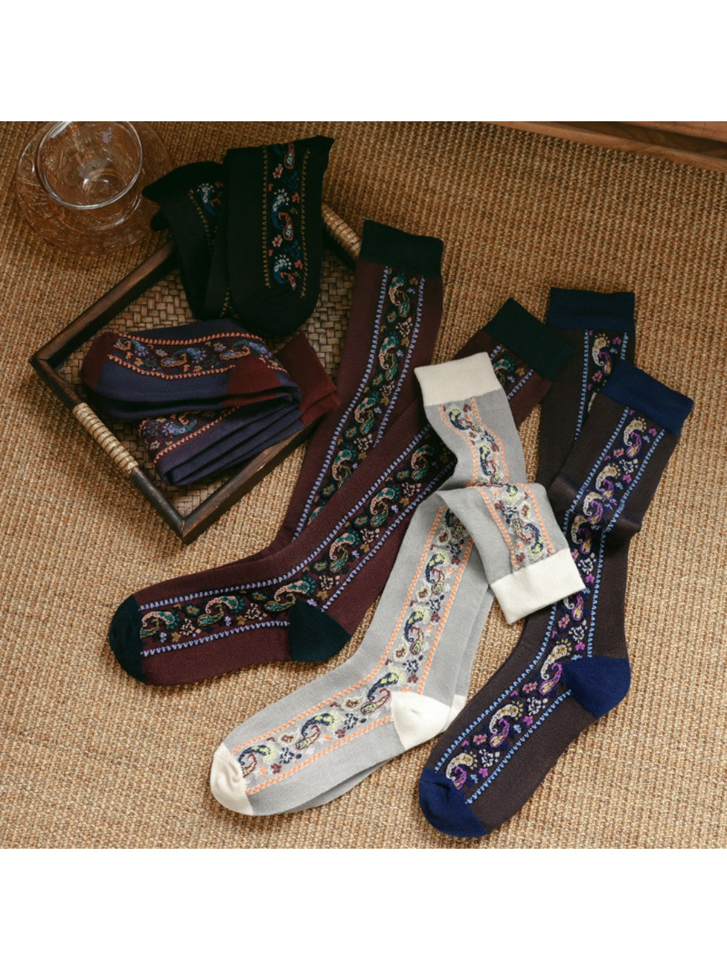 Rufia - Retro Paisley Trim Knee Socks