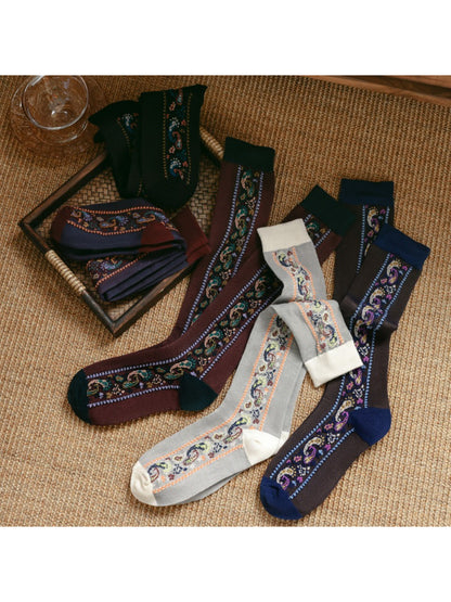 Rufia - Retro Paisley Trim Knee Socks