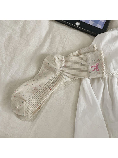 Rufia - Speckled Ribbed Bow Detail Casual Crew Socks