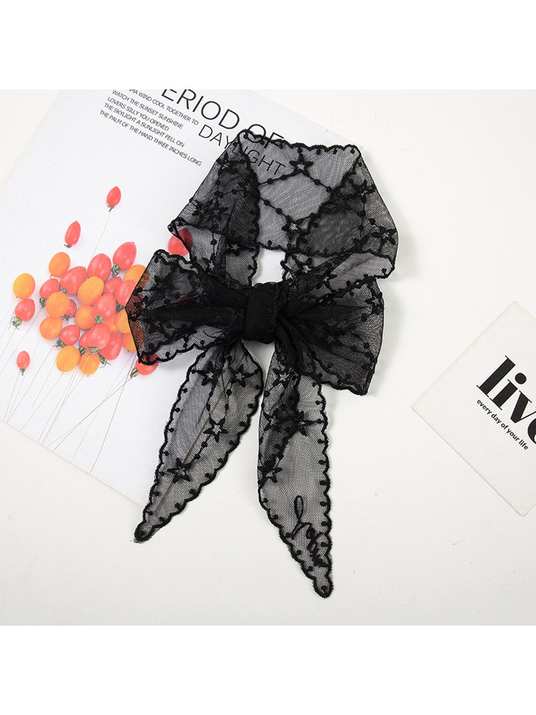 Scarvii - Embroidered Star Lace Long Narrow Scarf