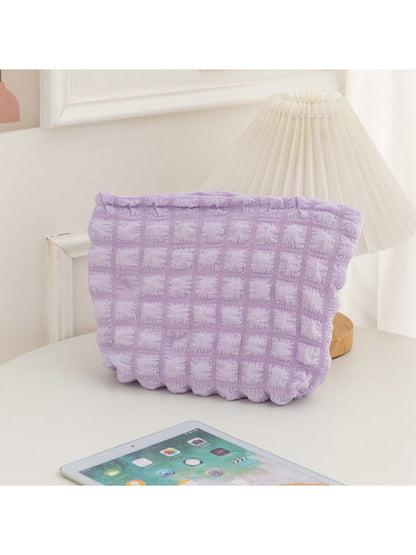 Cosbai - Puff-textured Solid Color and Stripes Zip Pouch
