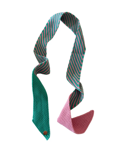Scarvii - Color Block Diagonal Stripe Knit Skinny Scarf