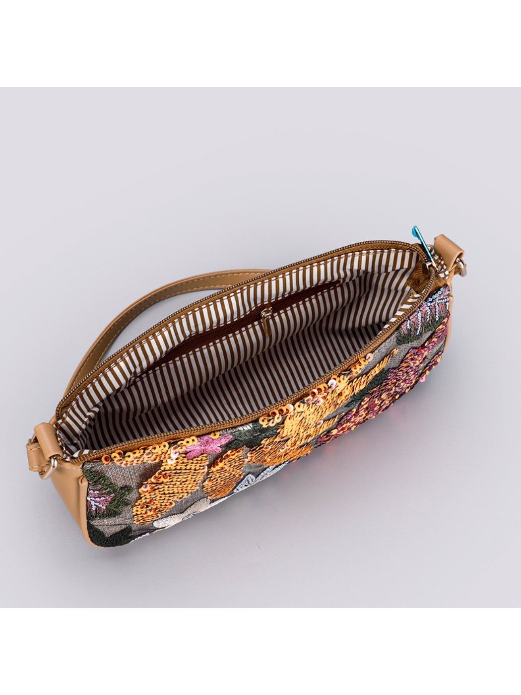 Side view of Cosbai Floral Sequin Shoulder Bag highlighting gold chain strap